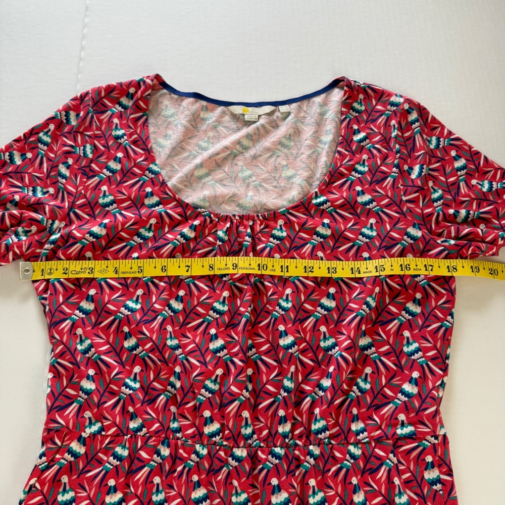 Boden Bird Print Elspeth Jersey Dress Pink Blue Short Sleeve Cotton Modal US 8R - Picture 6 of 9